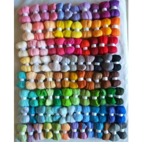 WFPFBEC 465g wool FIBER 70s Combed 100% wool merino for felting 93 colors 5g/bag wool roving