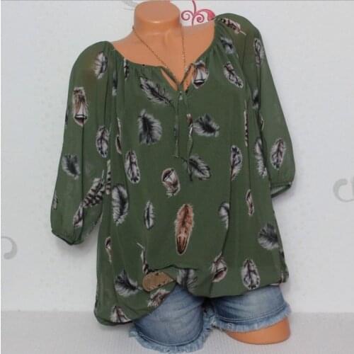 2021 Summer Blouses Off Shoulder Size S- 5Xl Shirts Floral Print Fashion Feather Lace-Up Half Sleeve Women Top Casual Loose