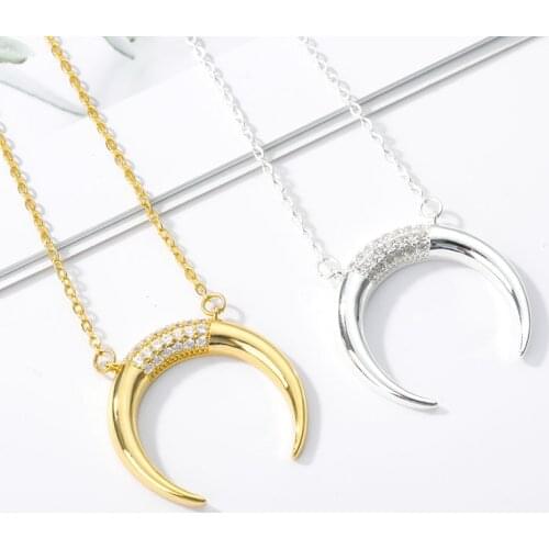 Crystal Moon Necklaces For Women Fashion Jewelry Stainless Steel Long Chain Crescent Moon Necklaces Pendants Bridesmaid Gift BFF