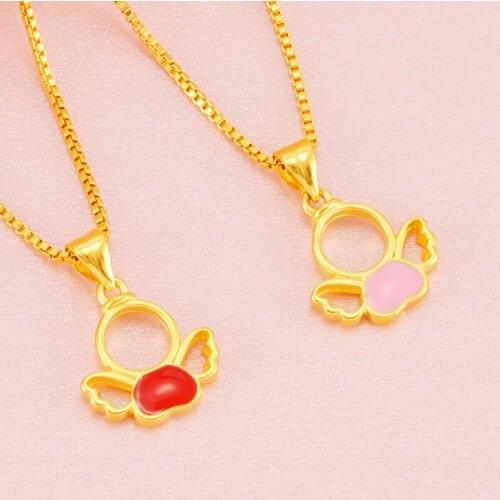 Colorful Angle Necklace 24K Gold Plated Pendant Necklaces for Women Party Birthday Anniversary Statement Necklaces Jewelry Gift