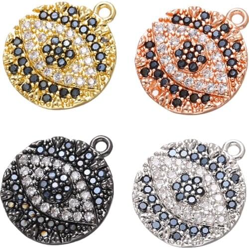 ZHUKOU 13x15mm Crystal Eye Pendant Brass Cubic Zirconia charms for DIY Jewelry Accessories Making findings model: VD691