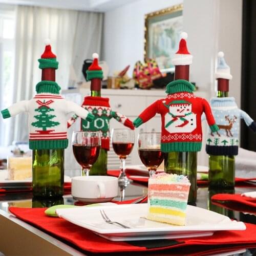 1Set Christmas Wine Bottle Cover Bag Navidad Banquet Christma Dinner Party Xmas Plush Cute snowmen Table Decor new year supplies