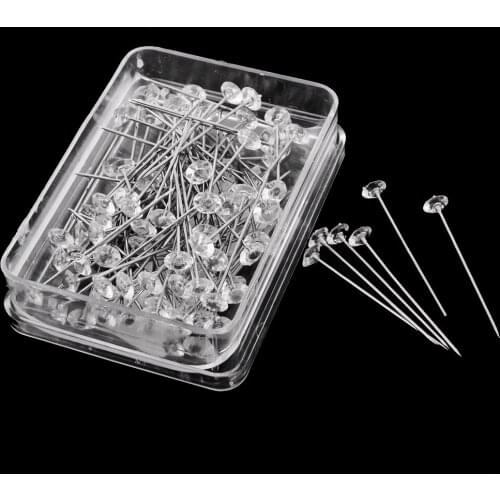 100 Pieces Stain Steel Head Pins Clear Diamond pin Sewing Craft with Box