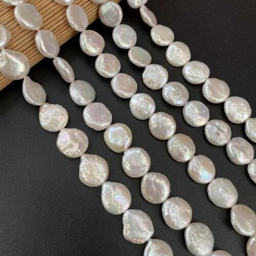 14-15mm Natural Freshwater Cultured Button-Shaped Pearls For DIY Bracelet Necklace Jewelry Decoration