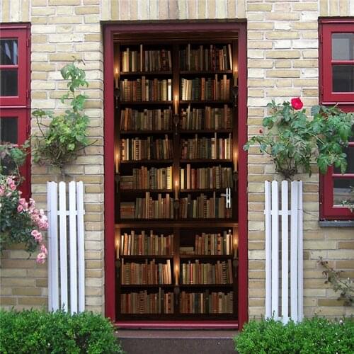 2PCS/Set Library 3D Adhesive Door Wallpaper Waterproof Sticker DIY Home Decor Living Room Mural Decals Book of the Ocean Poster