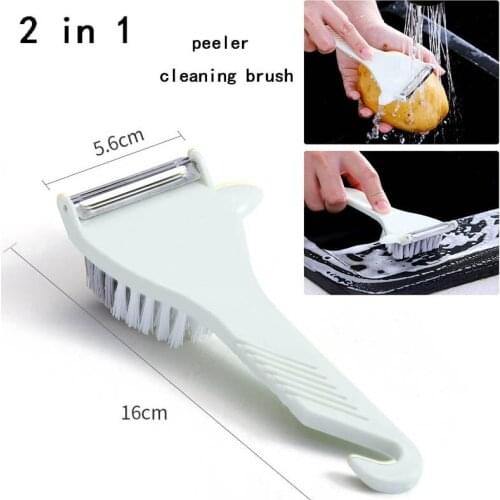 2-in-1 Kitchen Peeler Apple Fruit Vegetable Peeling Tool With Brush Household Potato Carrot Grater Julienne Strips Gadget