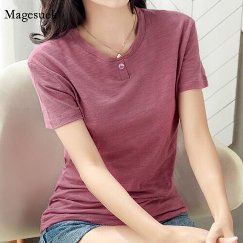 2021 Cotton Summer Tshirt Women Short Sleeve O-neck Tshirt Camisetas Feminina Ladies Top Tee Shirt Plus Size 3XL T-shirt 8618 50
