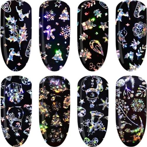 4pcs/lot 4 Mixed Patterns Shinning Christmas Element Nail Foils 60CMx4CM 3D Nail Stickers YW1023
