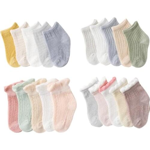 5 Pairs/lot Summer Mesh Thin Childrens Socks Solid Colour Thin Cotton Boys Girls Short Socks Children Baby Socks 0-5 Years Old