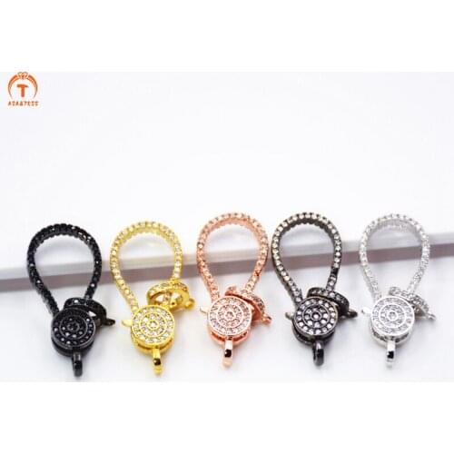 ASA&TESS Lobster CLASP CZ Clear Micro Pave Round Lobster Claw Clasp Cubic Zirconia Clasp/Enhancer Gold over Brass 13x26