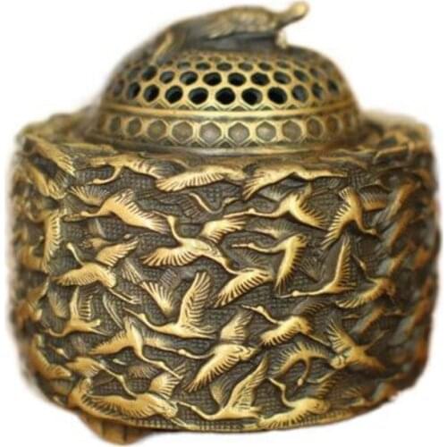 Large pure copper thousand cranes incense home decoration plate incense antique copper antique brass crafts