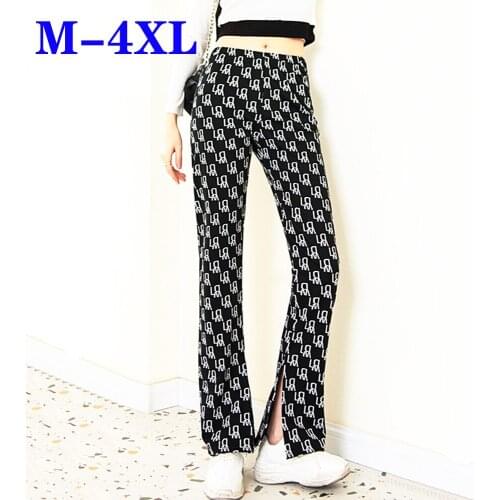 Wide Leg Pants Womens Houndstooth Split fork Trousers Sexy High Waist Long Pant Women New Casual Female Trousers Streetwear