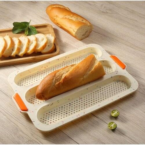 French Bread Mold Perforated Silicone Baguette Mold Nonstick 3 Wave Loaves Toast Loaf Bake Mold Kitchen Cake Cooking HY
