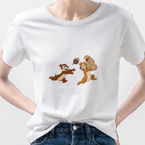 Disney Chip Dale Cartoon T Shirt Vegan Two Squirrels Casual Summer Tops Girls Can Do Anything 2021 Vogue Best Friends T-shirts