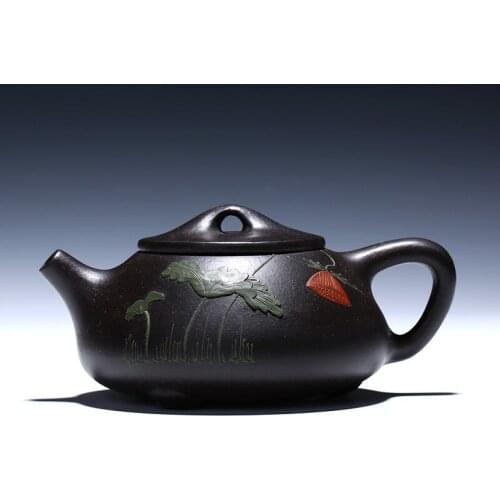 Yixing Teapot Black zhu debris gourd ladle pot stone Gourd ladle Capacity Purple Clay Tea Pot Cup Kettle Handmade 220ml