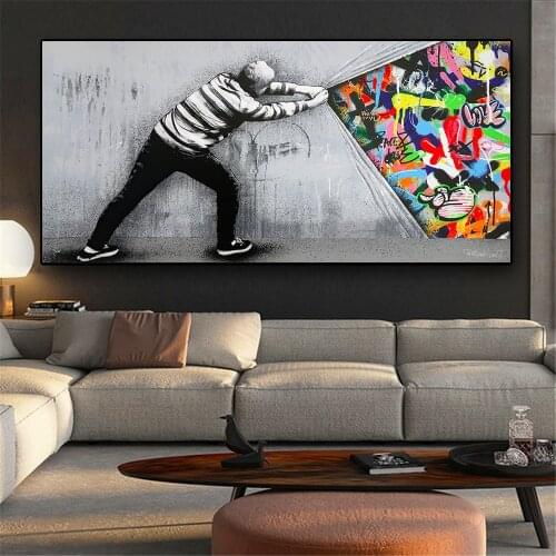 Graffiti Art Wall Pictures For living Room Behind The Curtain Street Art Canvas Paintings On The Wall Posters And Prints Quadro