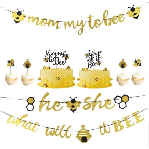 Honey Bumble What Will It Bee Gender Reveal Party Supplies Decorations He or She Baby Shower Banner Bee Cake Toppers
