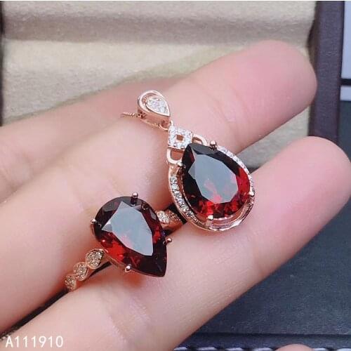 KJJEAXCMY fine jewelry 925 sterling silver inlaid Natural Garnet pendant ring necklace Womens suit support detection noble