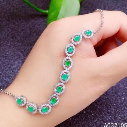 KJJEAXCMY fine jewelry 925 sterling silver inlaid Natural Emerald women fashion elegant OL style gem hand bracelet support detec