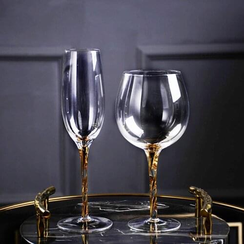 Creative wine glass Lead-free Crystal glass cup Golden Goblet wine glasses cocktail champagne cups wedding Party Drinking ware