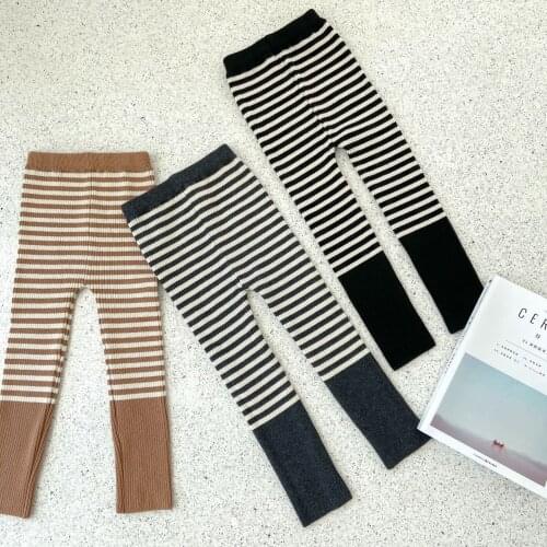Qunq Girls Leggings Striped Knitting Spring Fall Kids Pant Clothes for Toddler Girls Elastic Waist Teens Children Trosuers