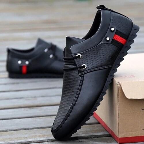 New Style Hot Sale Fashion Lace-Up Leather Mens Shoes Outdoor Mens Casual Comfortable Flat Loafers Lightweight Driving Shoes