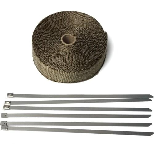 New 15M*50MM Thermal Exhaust Header Pipe Tape Heat Insulating Wrap Tape Fireproof Cloth Roll With 6 Durable Steel Ties Kit