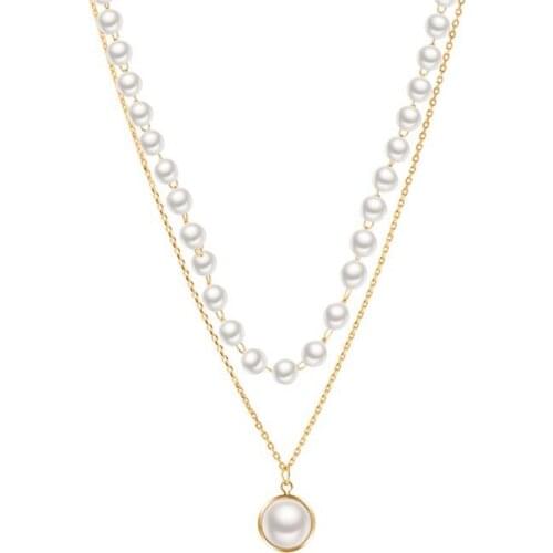 2021 New Fashion Kpop Pearl Choker Necklace Cute Double Layer Chain Pendant For Women Jewelry Girl Gift dropshipping