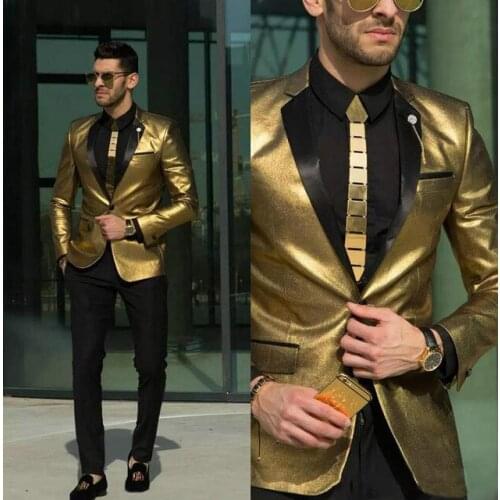 TPSAADE New Shining Gold Wedding Suits for Men Cheap Tuxedos Slim Fit Bridegroom Wear Best Mens Suits Custom Made(Jacket+Pant)