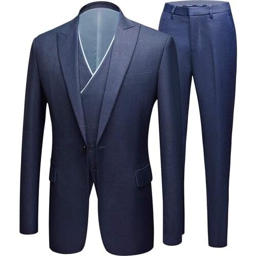 New Fashion Mens Suit 3-Piece One Button Blazer Jacket Flat Front Pants Tuxedos Groom Mens Suits Formal Party Costume Q74