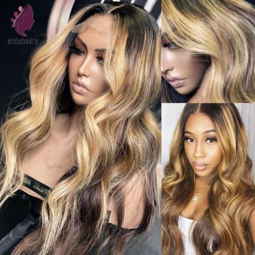 Highlights Blonde Brown 180% Lace Front Human Hair Wig Body Wave Pre Plucked With Baby Hair T Deep Part Lace Wigs Brazilian Remy