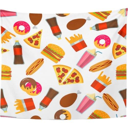 Flat of Fastfood Fat Meal Food for Pizza Soda Tapestry Home Decor Wall Hanging for Living Room Bedroom Dorm 50x60 inches