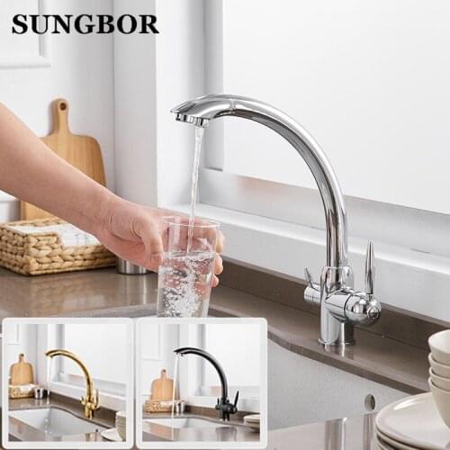 Solid Brass Chrome Finished Osmosis Reverse Tri Flow Water Filter Tap Three Ways Sink Mixer 3 Way Kitchen Faucet CF-9103L