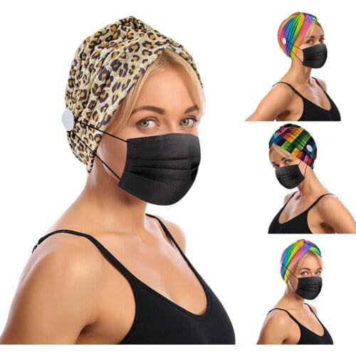 Sleep Soft Turban Hat With Buttons Pre Tied Cotton India Chemo Cap Beanie Headwear Face Cover Holder Women Hair Loss Head Wrap