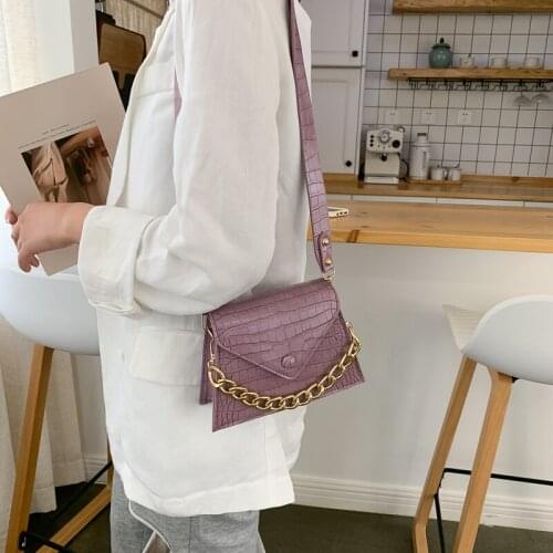 Crocodile Pattern Popular Chain Handle Shoulder Bag PU Leather Crossbody Handbags Lady Retro Handbag Purses Wild Simple Female D