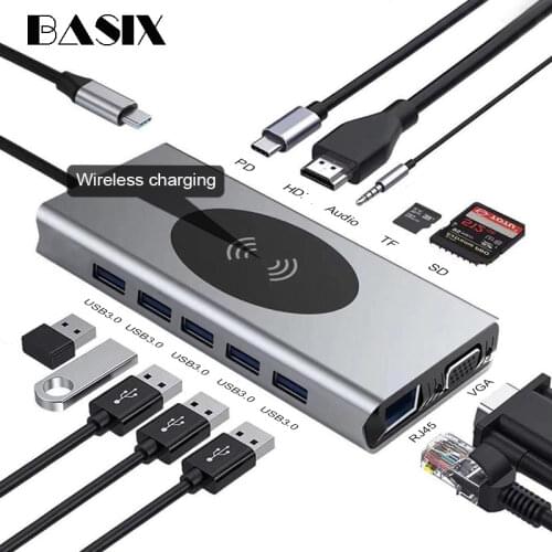 USB C HUB 13 IN 1 Type c Adapter USB C to HDMI-compatible 3.5mmAudio SD TF VGA RJ45 USB3.0 Type c Docking station for MacbookPRO