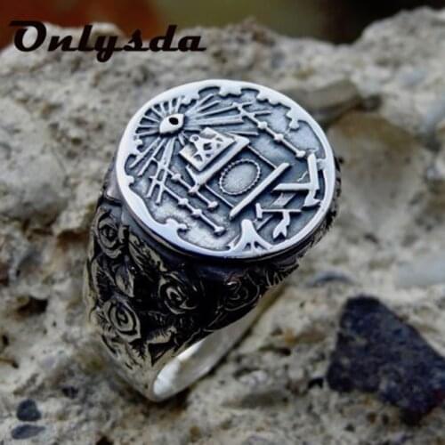 Party Gift 316L Stainless Steel Freemason Ring Masonic Symbol Rings for Men Male Freemasonry Knights Templar Jewelry OSR818