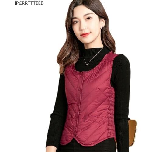 Spring Autumn 2021 Ultra Thin Down Jacket Light Warm Waistcoat Female Sleeveless Jacket Vest Lining Women Winter Coat