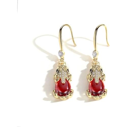Vintage Ethnic Trend Earrings Women Red Zircon Stone Jewelry 2021 Female Ears Accessories Crystal Earings Party Decorations