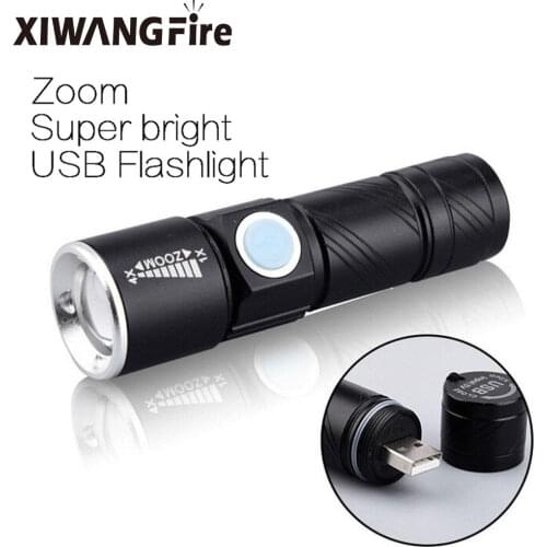 USB Built-in battery Rechargeable lasting Flashlight Q5 3 modes mini Zoom Light flash Waterproof Tactical Camping Bike Torch