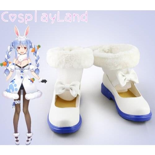 Vtuber Usada Pekora White Cosplay Boots Shoes Leather Shoes Cosplay Accessories Halloween Party Shoes for Women Shoes