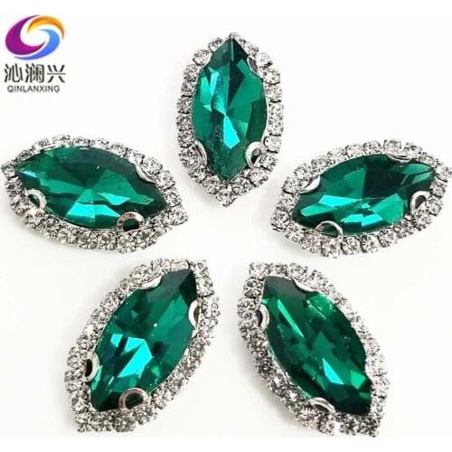 Malachite green eye shape Top grade Glass Crystal buckle,Sliver bottom sew on rhinestones,Diy/wedding decoration SWHEK14