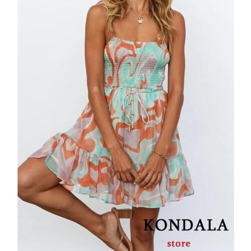 KONDALA Za 2021 Women Backless Beach Dress Tie-dye Printing Sleeveless Chiffon Sexy Dress Summer Chic Mujer Vintage Vestidos