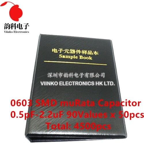 0603 Japan muRata SMD Capacitor Sample book Assorted Kit 90valuesx50pcs=4500pcs (0.5pF to 2.2uF)