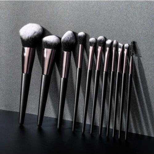 11pcs makeup brushes with wooden handle and nylon hair aluminum tube beauty tools foundation and eye brush