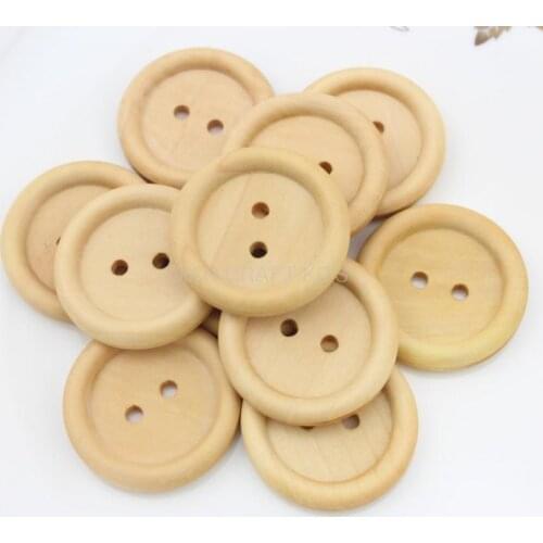 200pcs big light brown pine natural colot 30mm big Round Wood, Wooden Buttons 2 holes for DIY varnished