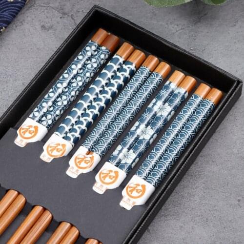 5 Pairs Set Household Tableware Chopsticks Healthy Blue Bamboo Chopsticks Pointed Chopsticks Bamboo Gift