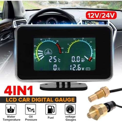 4in1 LCD Car Digital Gauge Oil Voltage Pressure Fuel Water Temp Meter M10 Auto Replacement Parts 12V 24V