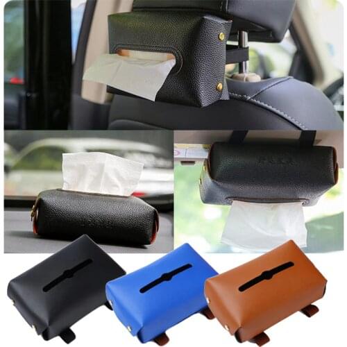 Car Leather Tissue Box Sun Visor Armrest Seat Back Headrest Auto Interior Home Room Napkin Tissue Holder Cover