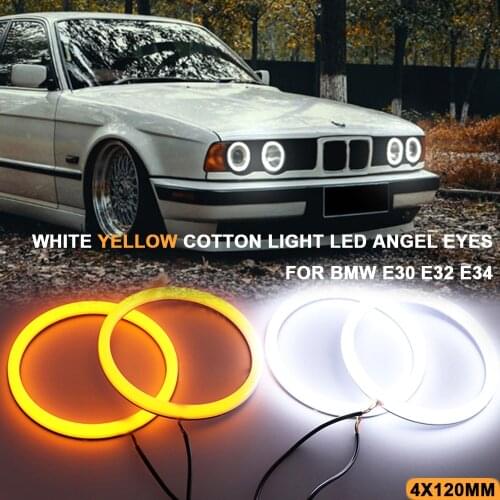 Car Styling White Yellow Dual Color LED Angel Eyes Cotton Light for BMW 3 5 7 Series E30 E32 E34 Halo Ring DRL Headlight